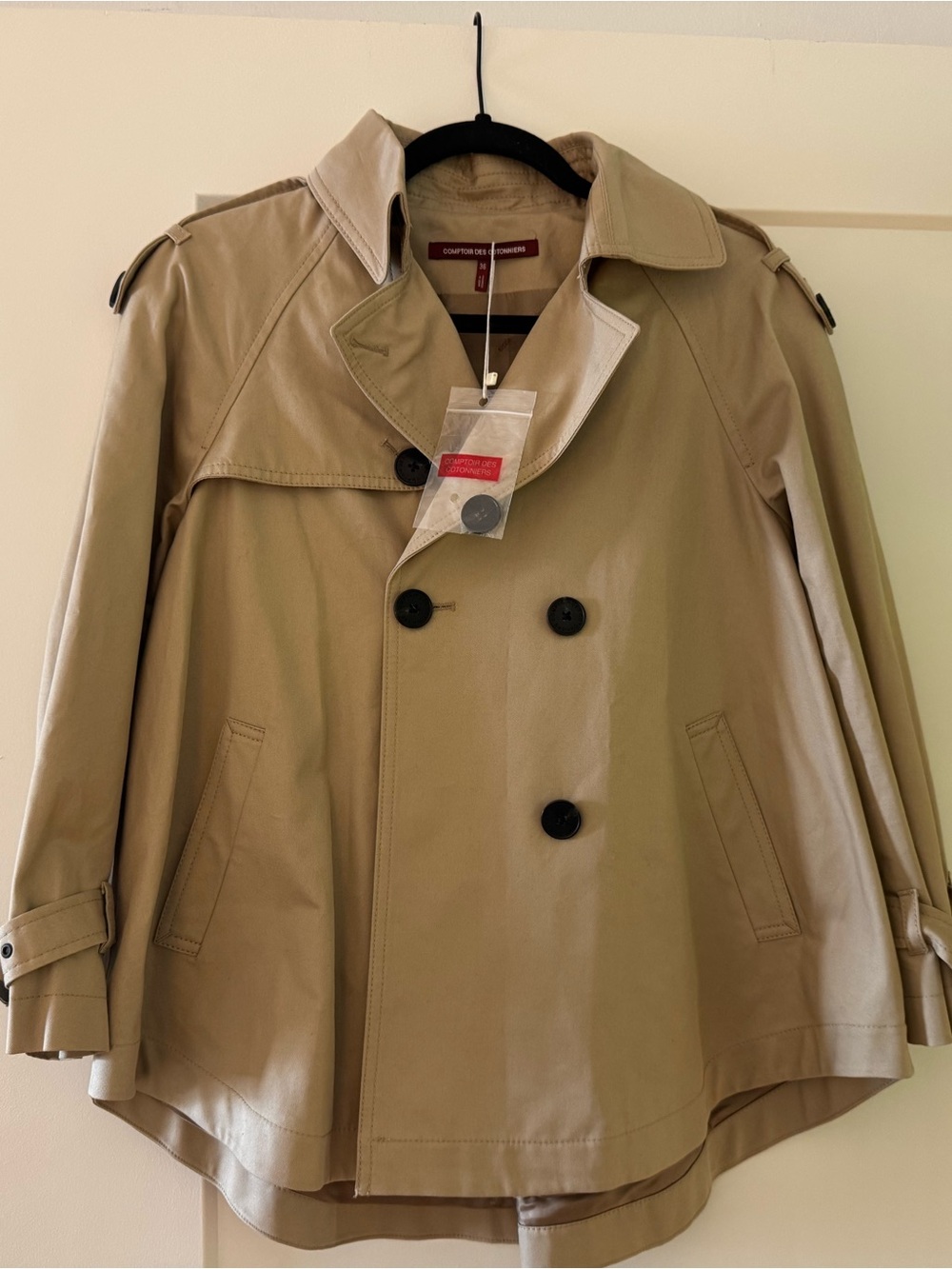 NWT Comptoir Des Cotonniers Khaki Short Trench Coat - Double Breasted - size XS